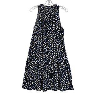 Banana Republic Factory Dress Womens M Navy Blue Speckled‎ Dot Drop Waist Ruffle
